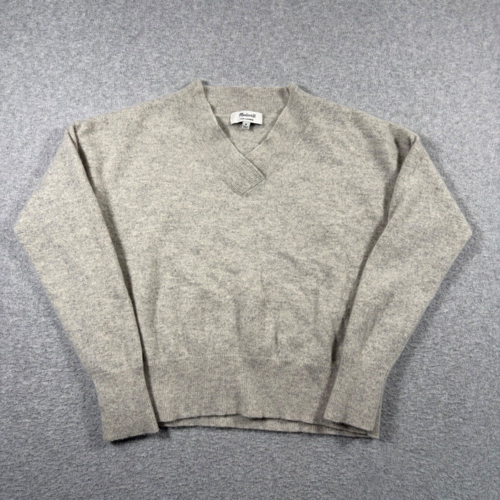 Madewell Cashmere V Neck Sweater Women Medium Gray Pullover Long Sleeve MA707